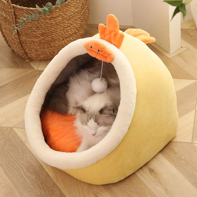 Cute Cat Hiding Warm Cozy House Bed