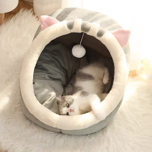 Cute Cat Hiding Warm Cozy House Bed