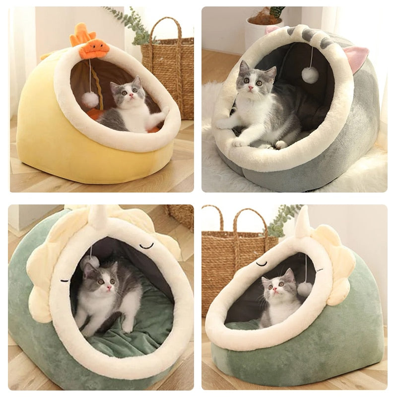 Cute Cat Hiding Warm Cozy House Bed
