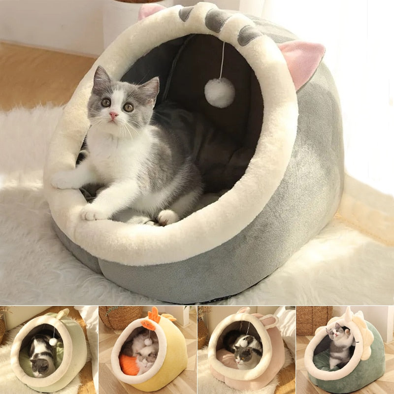 Cute Cat Hiding Warm Cozy House Bed