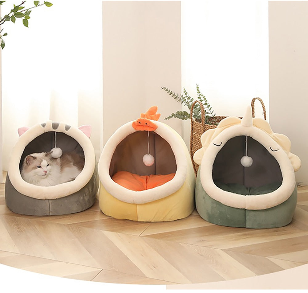 Cute Cat Hiding Warm Cozy House Bed