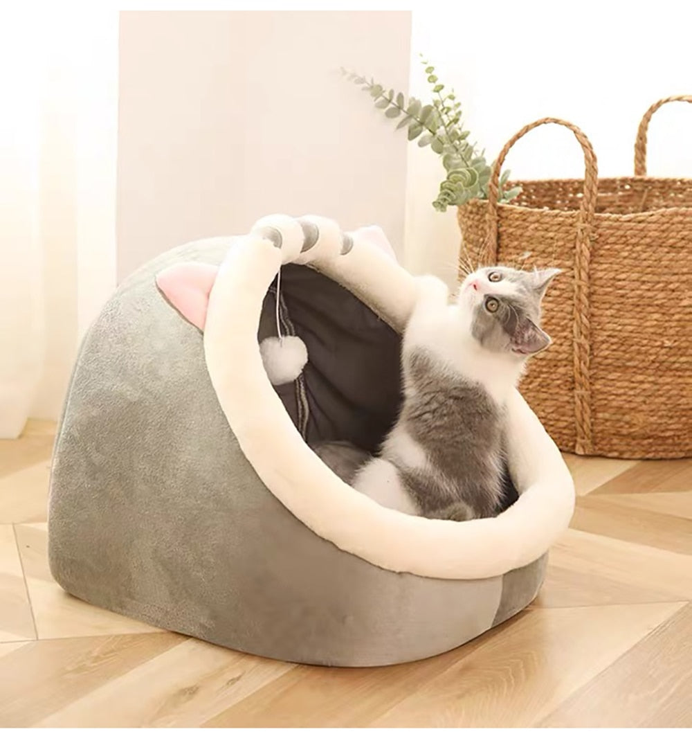 Cute Cat Hiding Warm Cozy House Bed